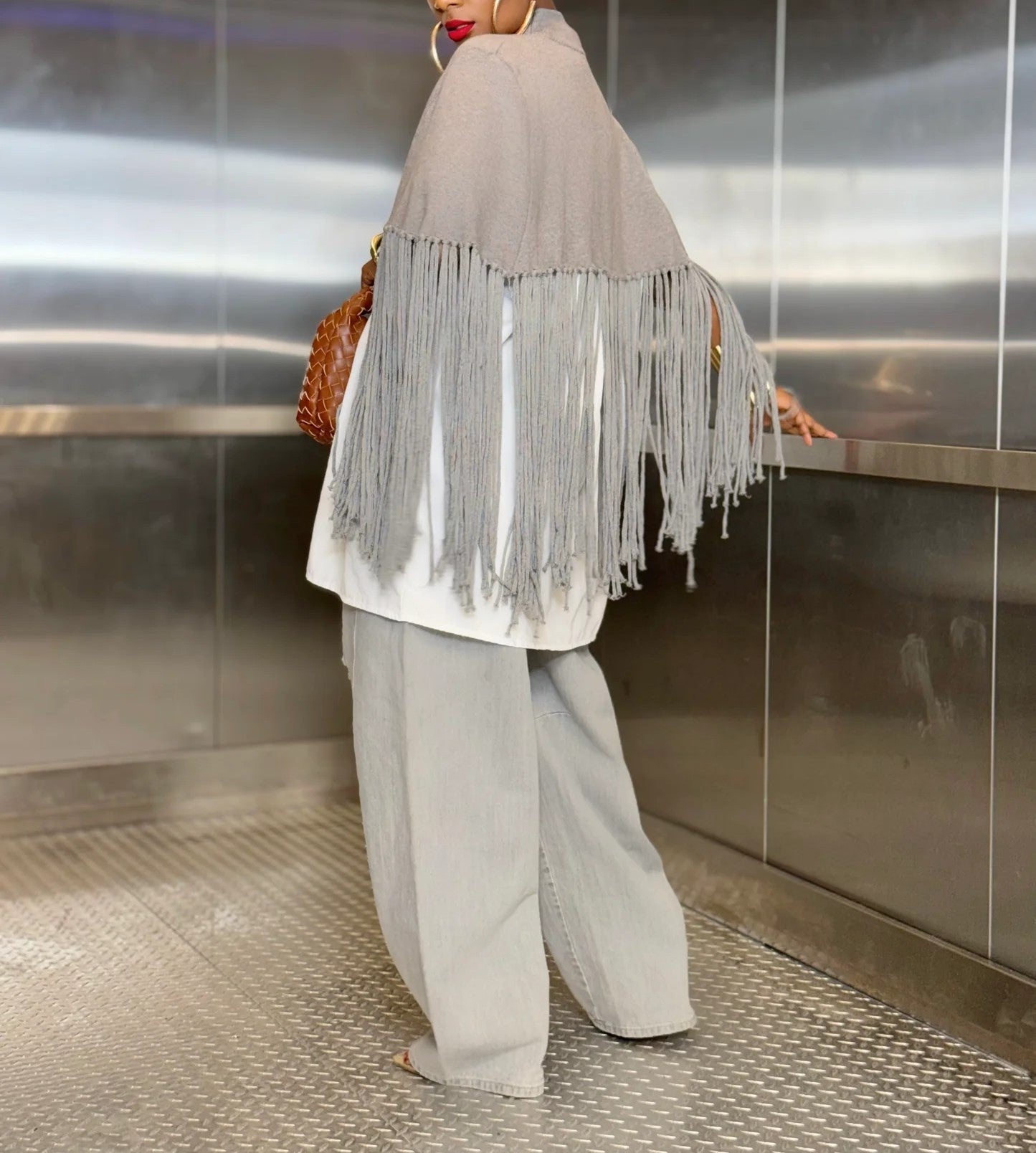 Grey fringed shawl