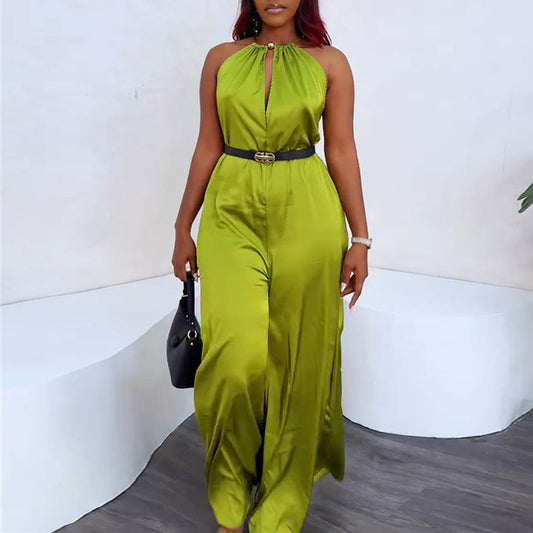 Halter neck sleeveless wide-leg jumpsuit
