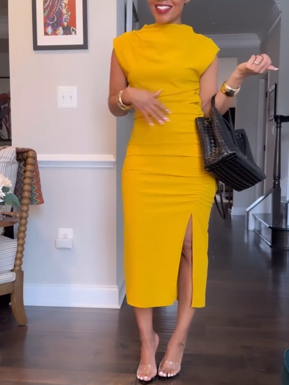 Bodycon Ruffled Side Slit Tank Dress