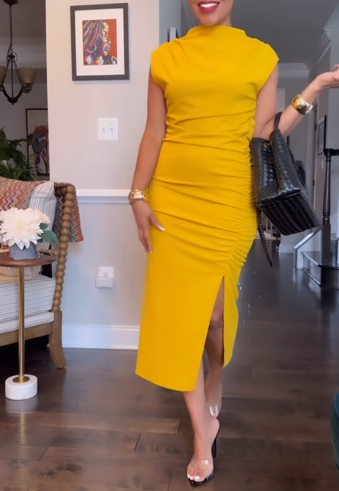 Bodycon Ruffled Side Slit Tank Dress
