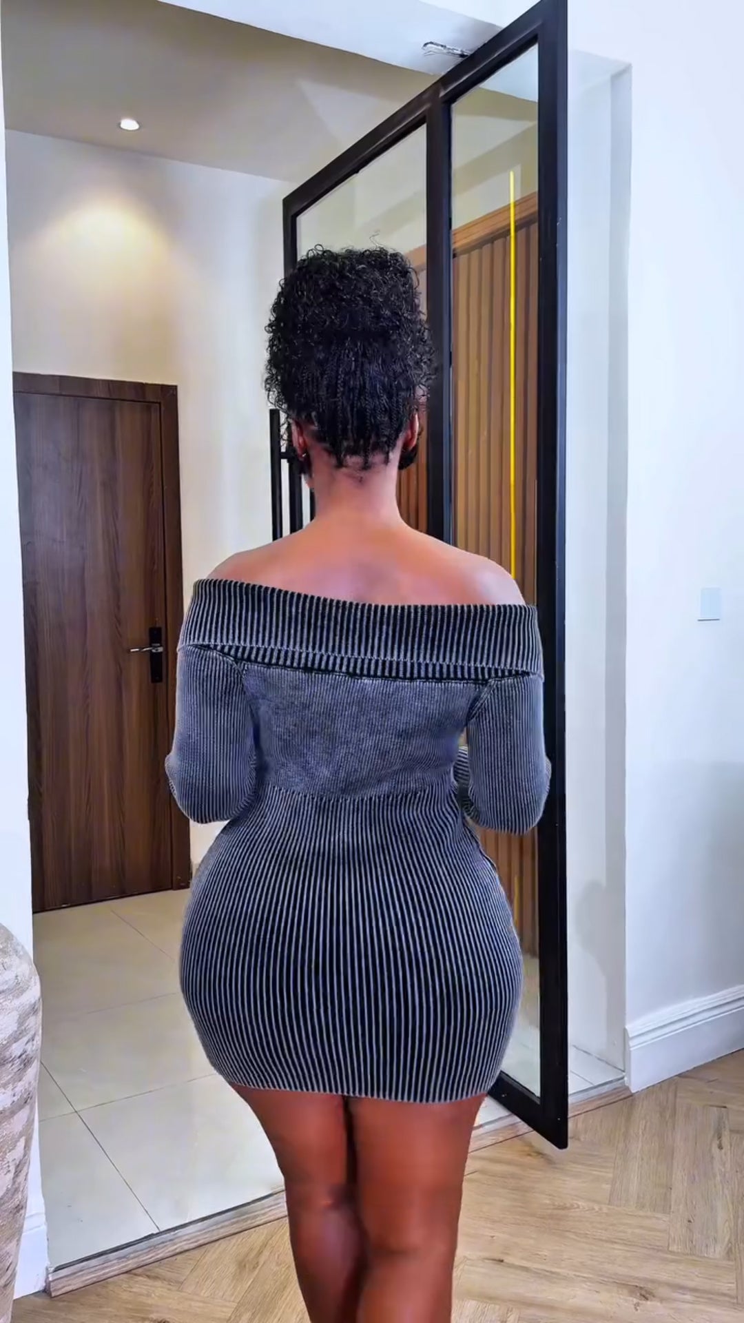 Knitted drawstring mini dress
