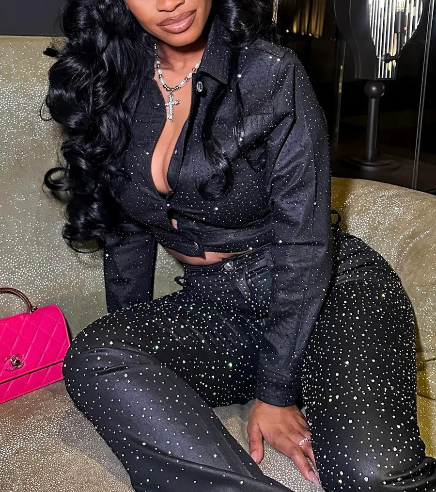 Rhinestone glitter denim jacket