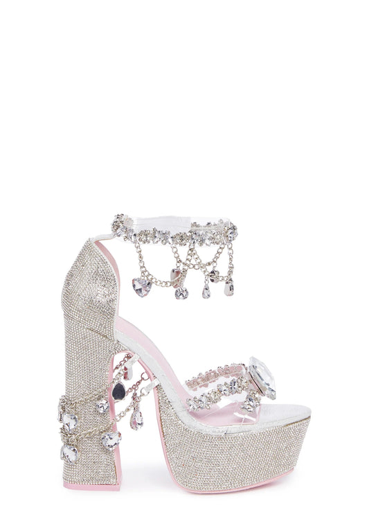 Rhinestone Gemstone Bling Platform Heels