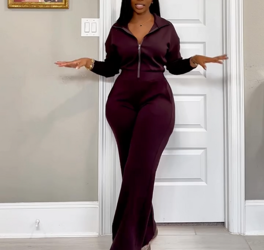 Leisure Sports Zipper Long Sleeve Jumpsuit