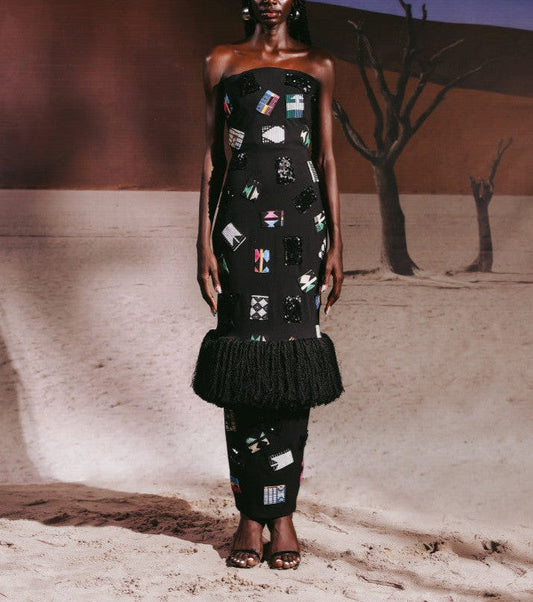 Adora patchwork fringe dress