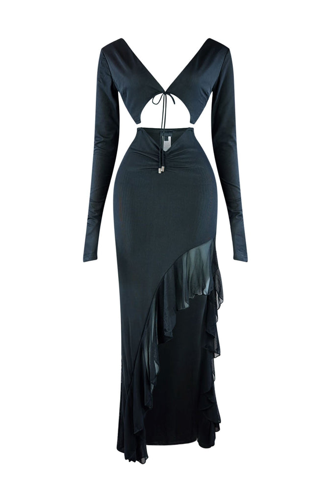 Cut Out Mesh Ruffle Dress