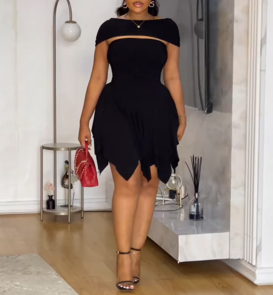 Chic black irregular hem dress