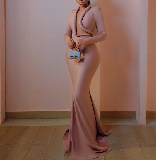 Elegant Asymmetric Neckline Maxi Dress