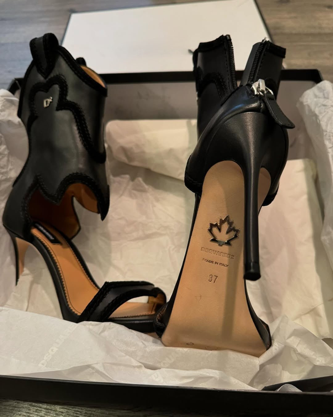 Black leather western heels