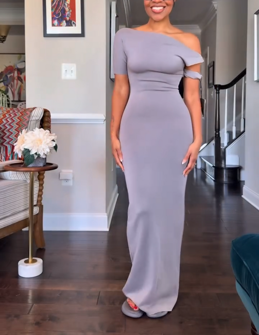 Solid Color Elegant Strapless Maxi Dress