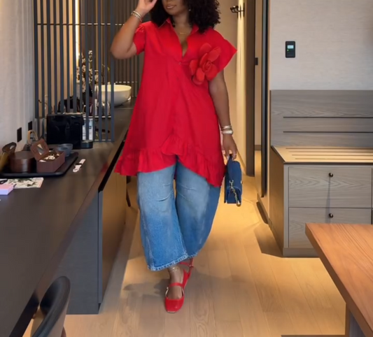 Women's Ruffle Floral V Neck Short Sleeve Shirt Dress