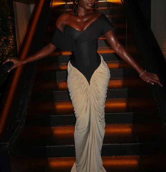 Round Neck Sleeveless Backless Side Drape Dress