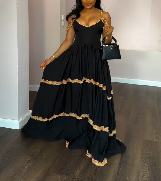 Elegant strappy black maxi dress