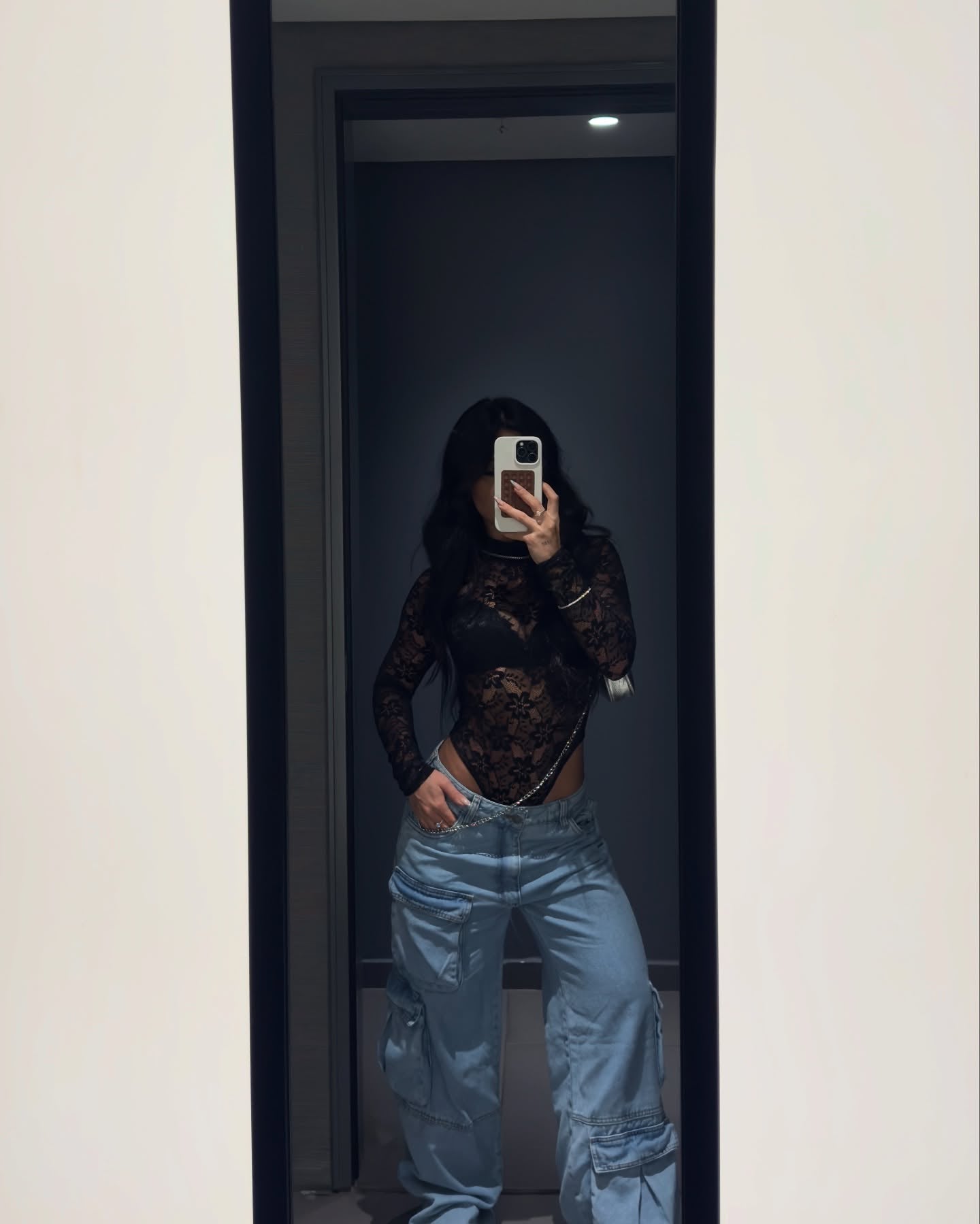 Lace Collar Sheer Long Sleeve Sexy Bodysuit