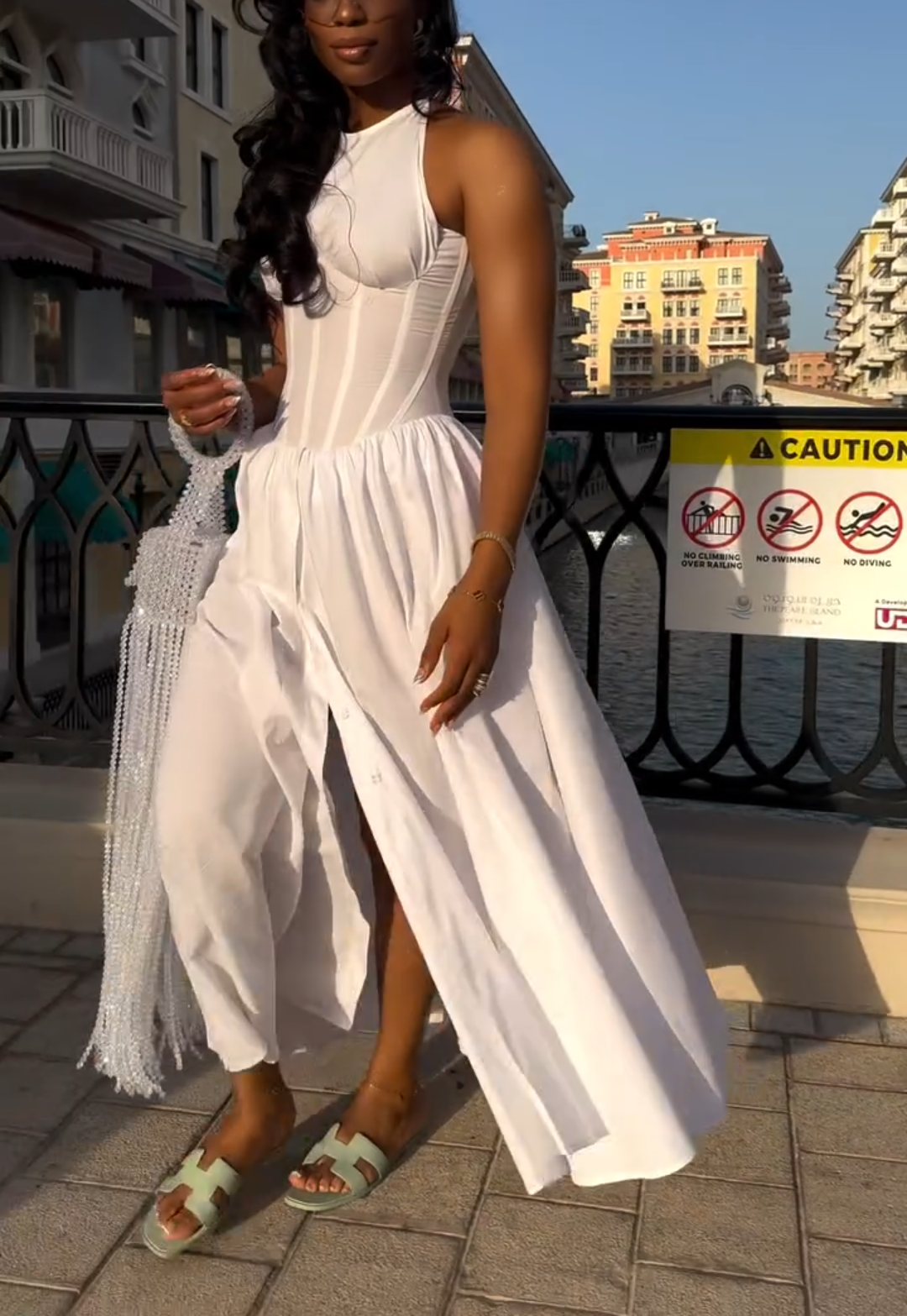 White Sleeveless Slit Bodycon Dress