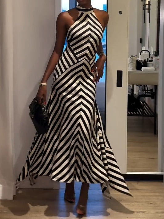Tall Mono Fluid Stripe Cotton Mix Maxi Woven Dress