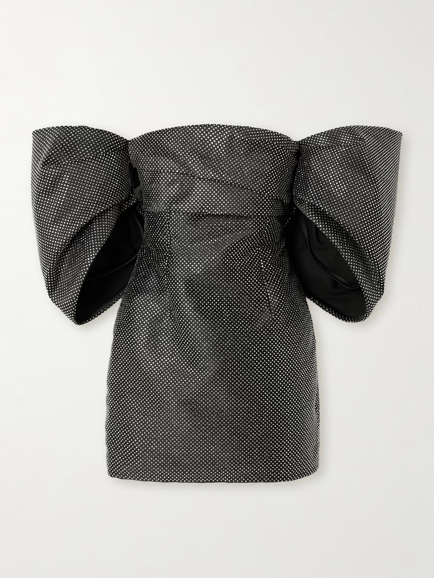 Off-the-shoulder ruched crystal grosgrain mini dress