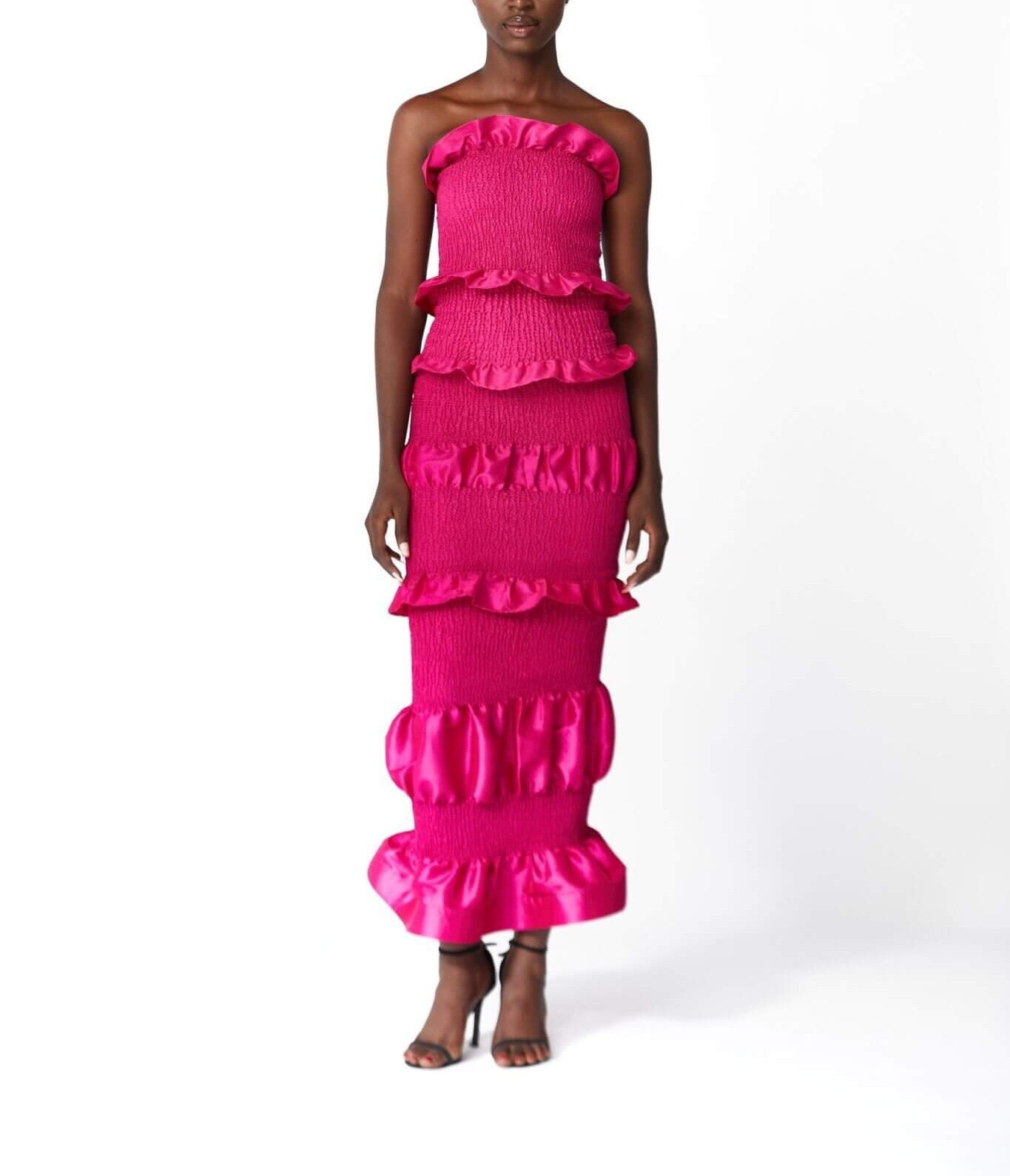 Off-the-shoulder ruffled maxi dress