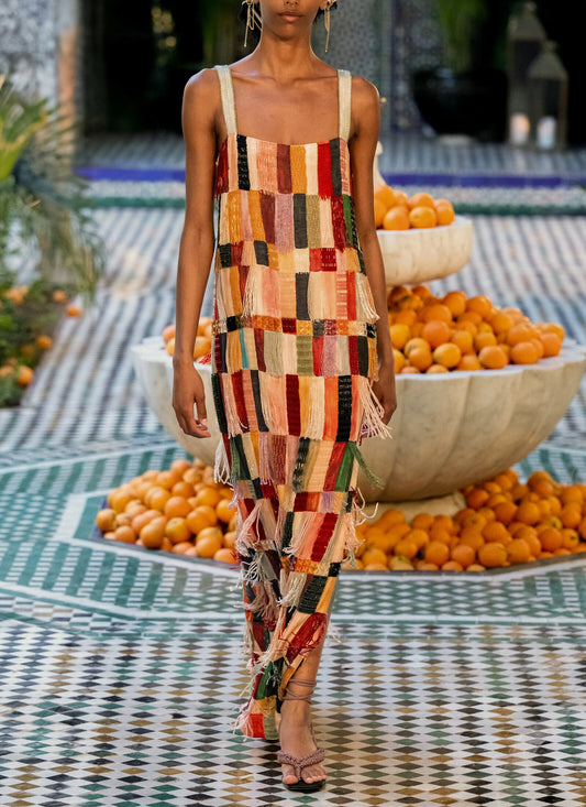 Strapless Glass Colored Tassel Maxi Dress