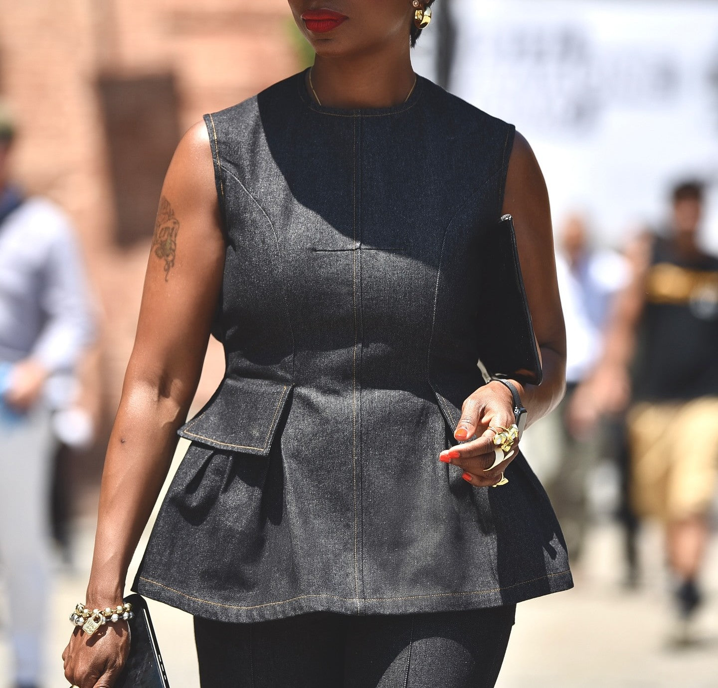 Backless Denim Peplum Two Pieces Set