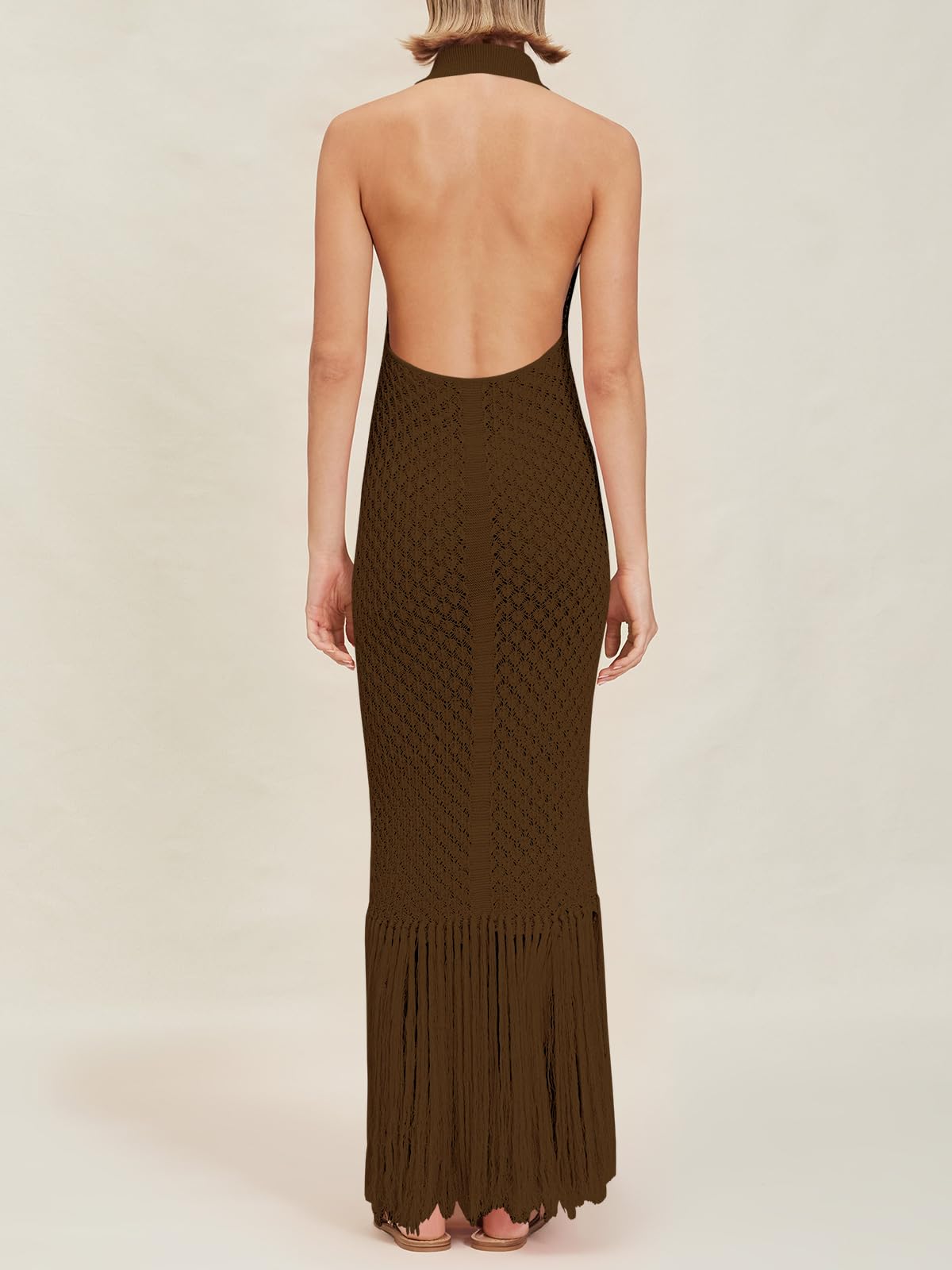 Backless Crochet Tassel Maxi Dress