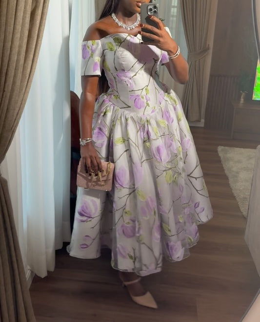 Purple Floral Off-The-Shoulder Dress