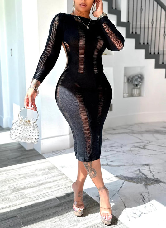 Sexy Hollow Backless Knitted Dress