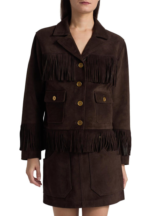 Fringe Suede Button-Front Jacket