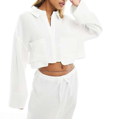 Linen Cropped Tie Back Oversized Shirt