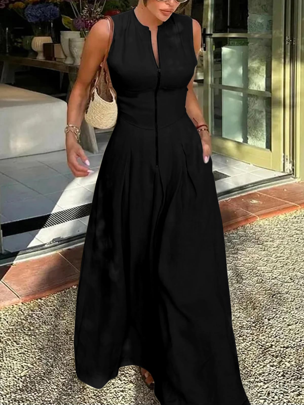 Casual Sleeveless Zippered Maxi Dress
