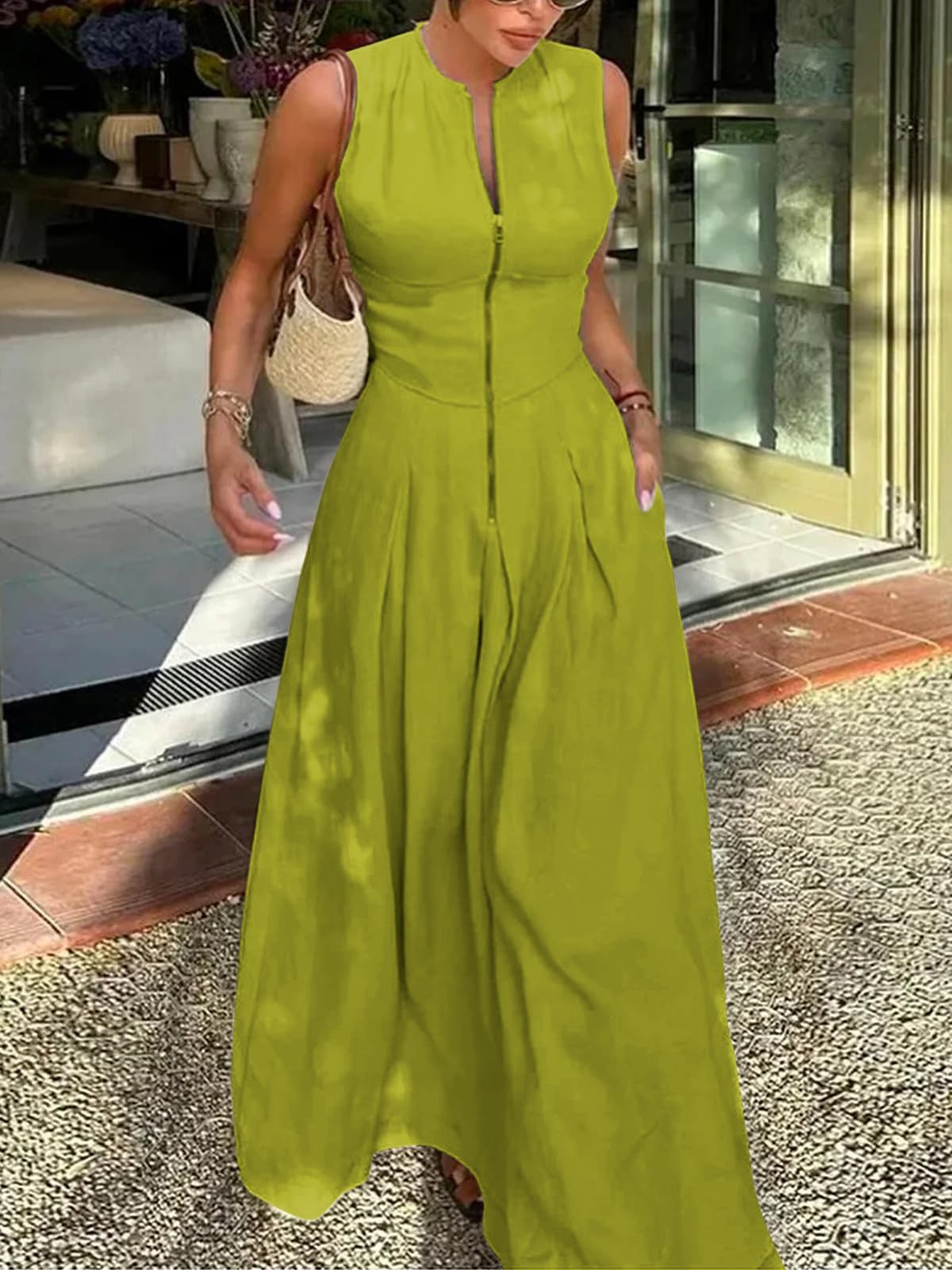 Casual Sleeveless Zippered Maxi Dress
