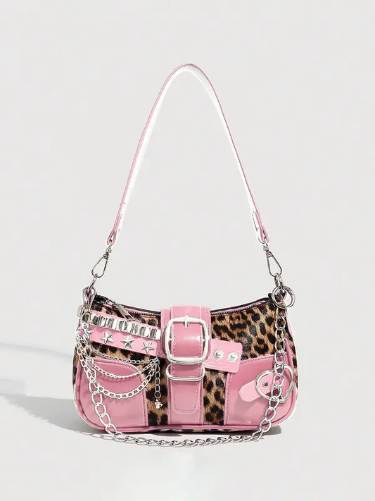 Punk Style Colorblock Star Chain Small Shoulder Crossbody Bag