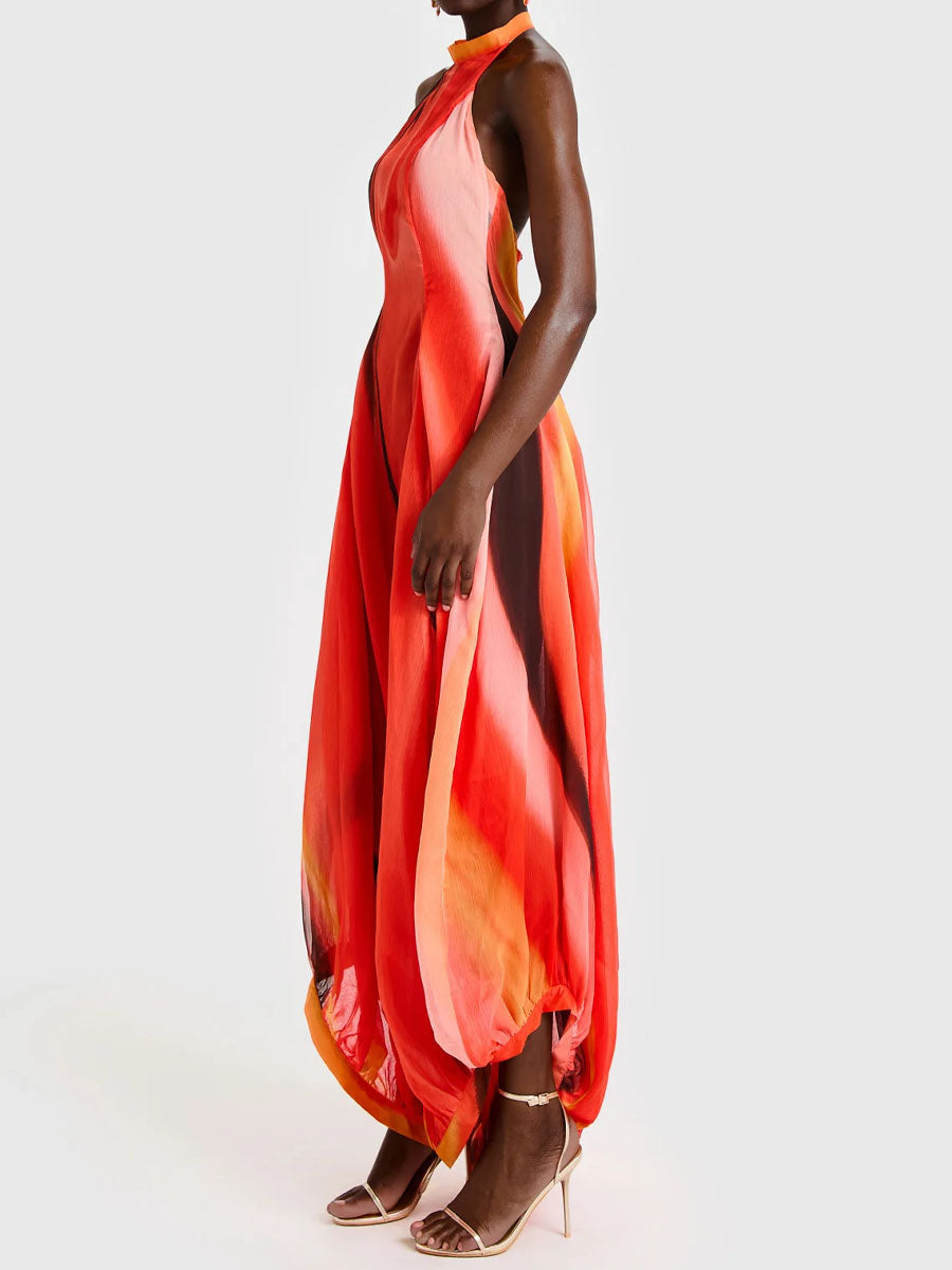 Asymmetric Hem Printed Maxi Dress