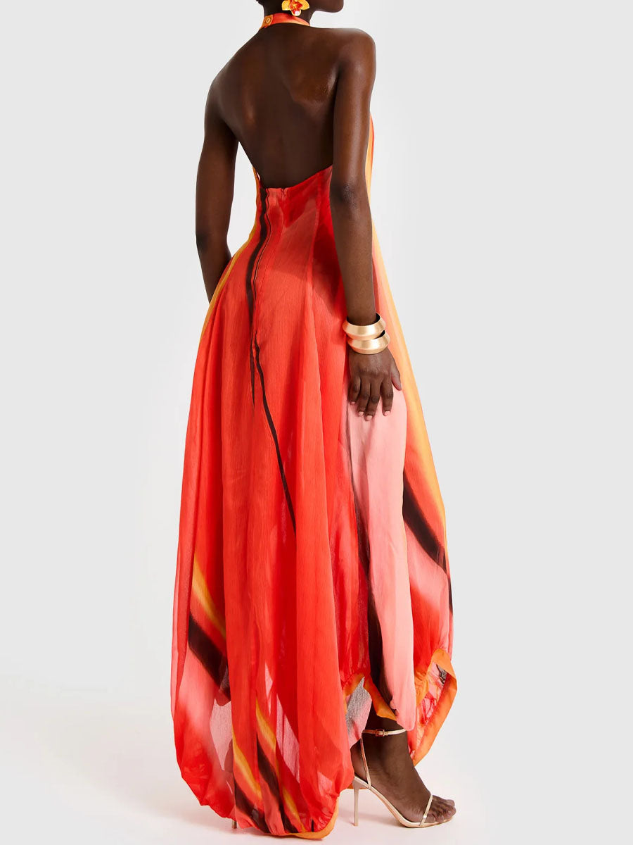 Asymmetric Hem Printed Maxi Dress