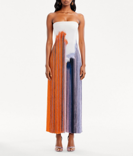 Abstract Brushstroke Fringe Cocktail Dress