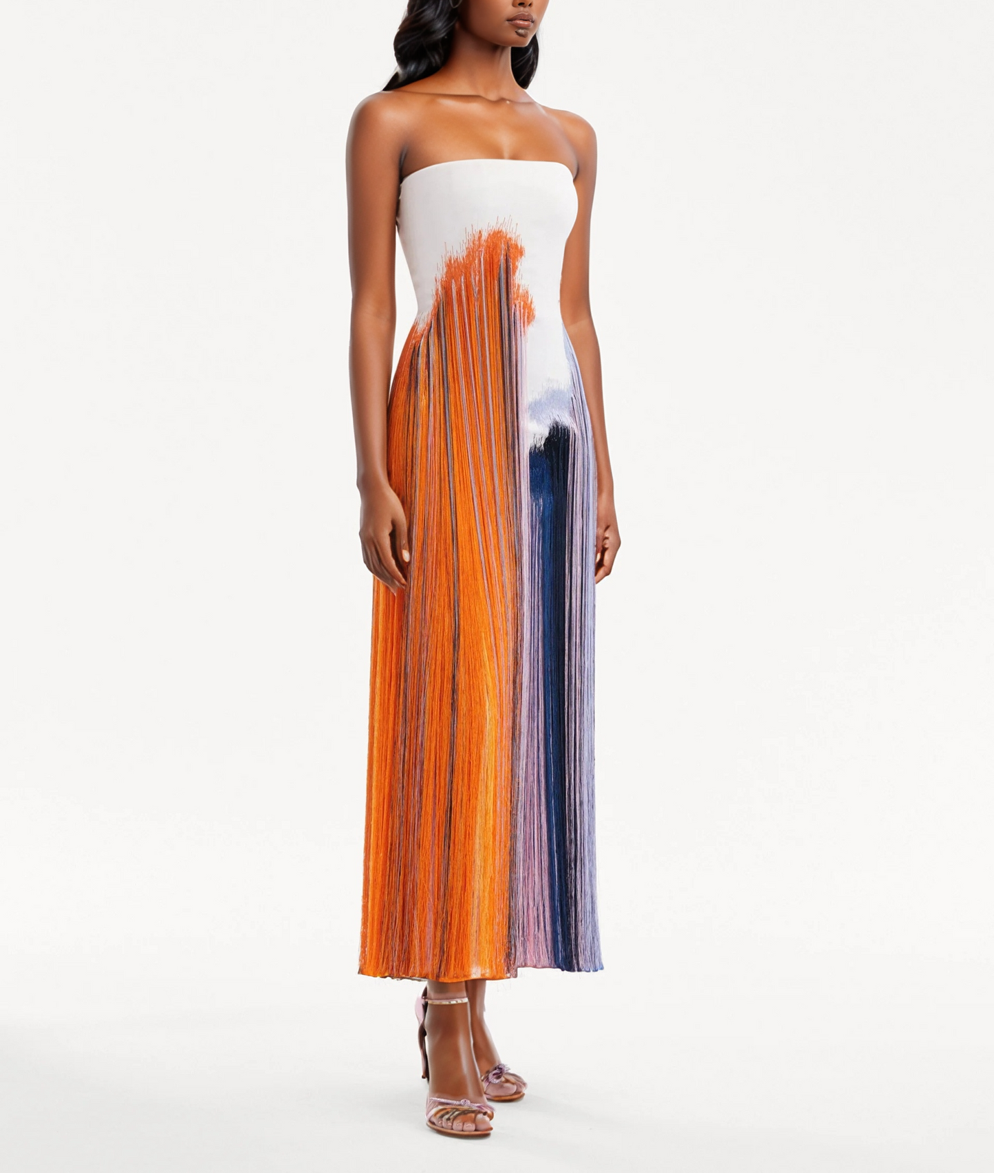 Abstract Brushstroke Fringe Cocktail Dress