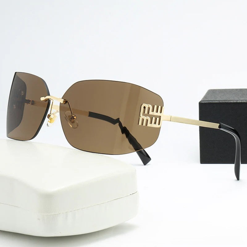 Rimless Y2K Sunglasses for Women Men Fashion Wrap Around Frame Trendy Shield Frameless Design