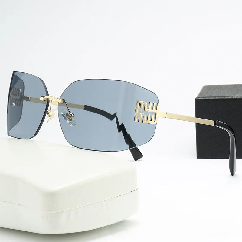 Rimless Y2K Sunglasses for Women Men Fashion Wrap Around Frame Trendy Shield Frameless Design