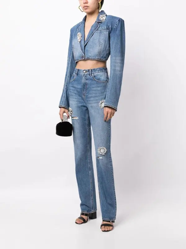 Crystal-Embellished Denim Jacket