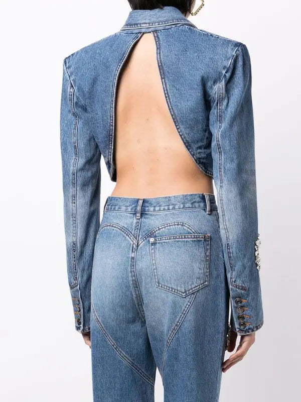 Crystal-Embellished Denim Jacket