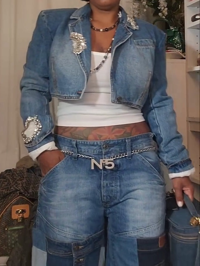 Crystal-Embellished Denim Jacket