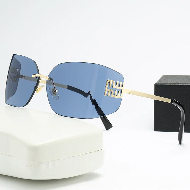 Rimless Y2K Sunglasses for Women Men Fashion Wrap Around Frame Trendy Shield Frameless Design