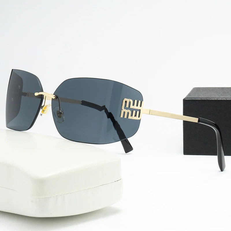 Rimless Y2K Sunglasses for Women Men Fashion Wrap Around Frame Trendy Shield Frameless Design