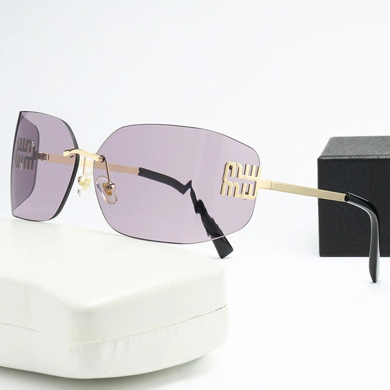 Rimless Y2K Sunglasses for Women Men Fashion Wrap Around Frame Trendy Shield Frameless Design