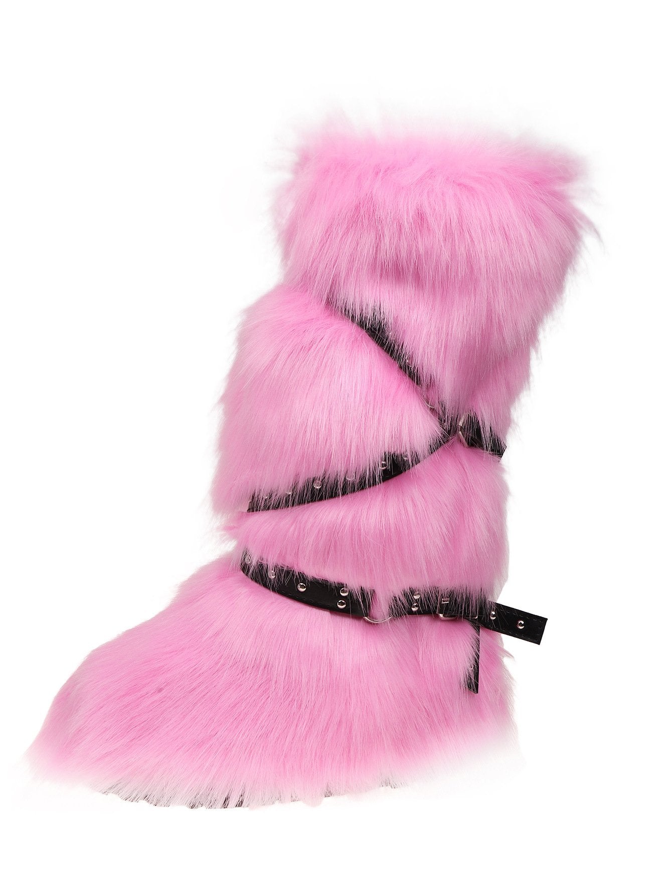 Crossed Belt Buckle Fur Fur Boots